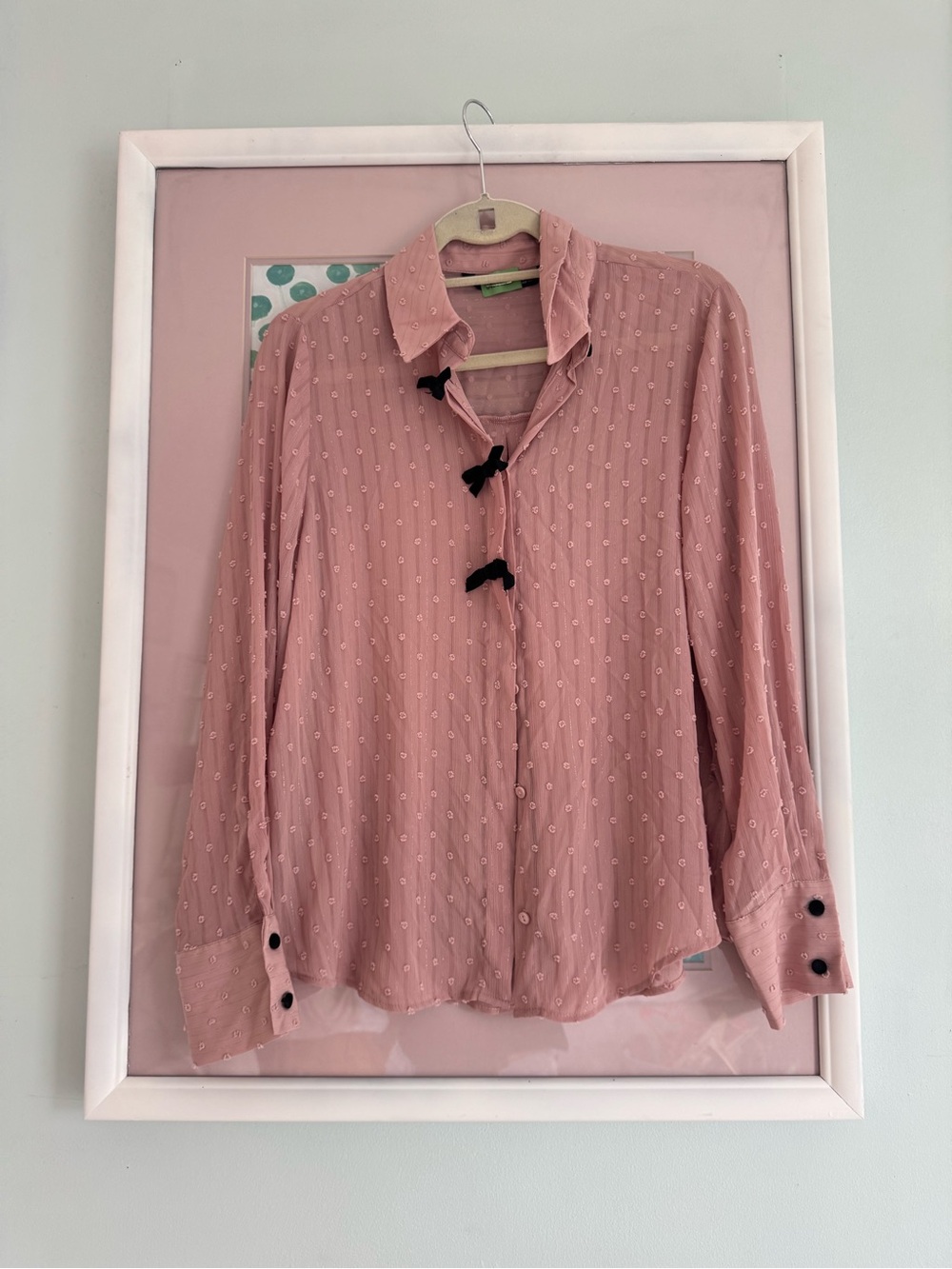 Zara Dusty Rose Button-Down Swiss Dot Shirt